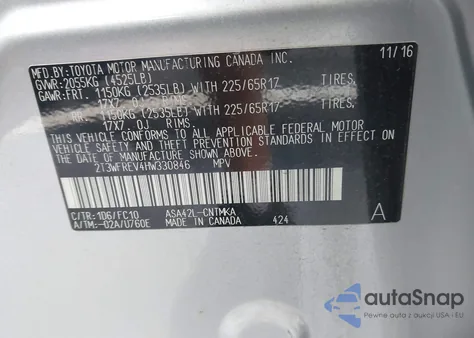 2017 Toyota Rav4 Xle из США, поврежденный, VIN 2T3WFREV4HW330846